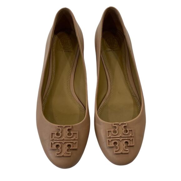 Tory Burch LOWELL 2 Tan Slip on ballet Leather Flats with logo Detail Size 6.5 - Picture 5 of 8